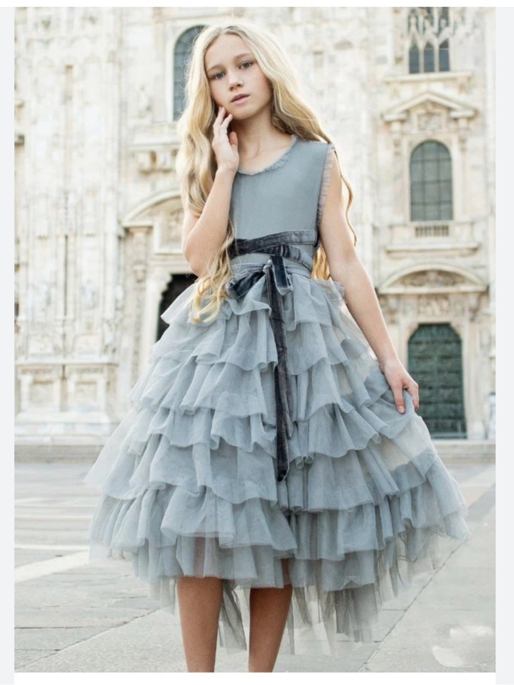 Mia Joy Joyfolie Geneva Petticoat Dress Dusty Blue Size 14 formal ruffle tiered